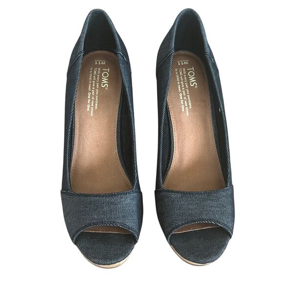 TOMS Women's Denim Peep Toe Wedges - Picture 1 of 4